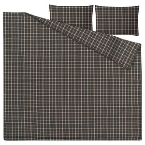 IKEA STRUTBRAKEN Queen Duvet Cover and Pillowcase(s) Cotton Gray Check Fits Double Full
