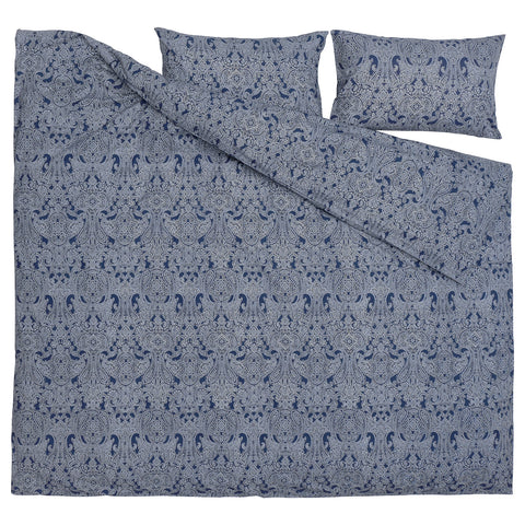 IKEA JATTEVALLMO Queen Full Duvet Cover with Pillowcases Bed Set Dark Blue / White 705.005.32