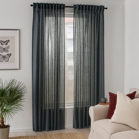 IKEA MILDRUN Curtains Light Filtering 57x98" 1 Pair (2 Panels) Dark Gray Stripe 804.808.02