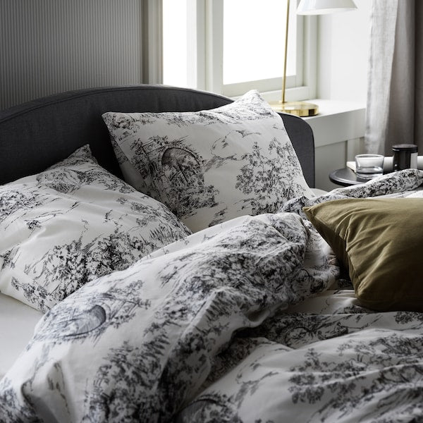 IKEA STJARNRAMS Duvet Cover Full Queen Double with Pillowcases White Gray