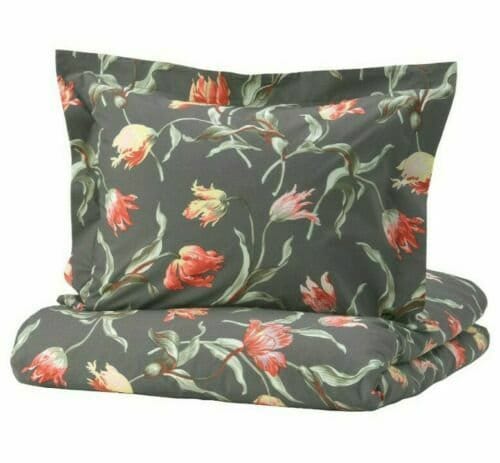 IKEA Alandsrot Twin Duvet Cover 1 Pillowcase Bed Set Cotton Dark Gray Floral 604.782.87