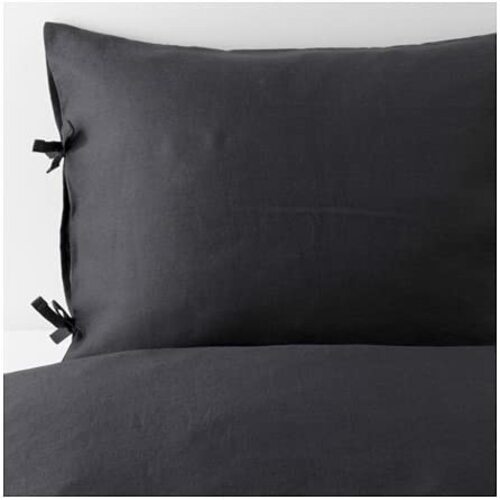 IKEA PUDERVIVA King Duvet Cover Set + Pillowcase Dark Gray 100% Linen 303.530.24