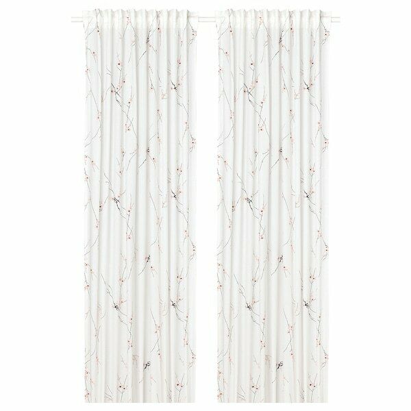 IKEA RODLONN White Flower Curtains 57x98"