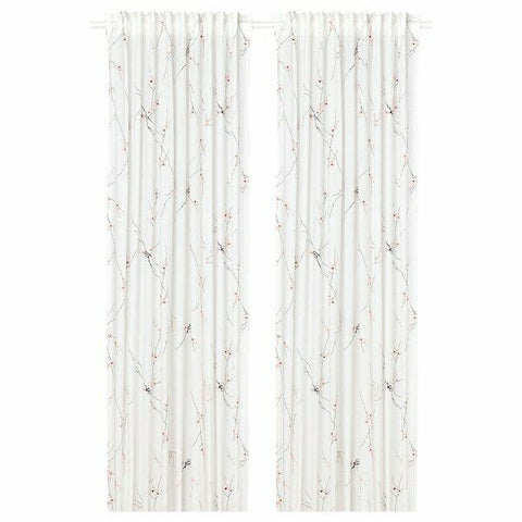 IKEA RODLONN White Flower Curtains 57x98"