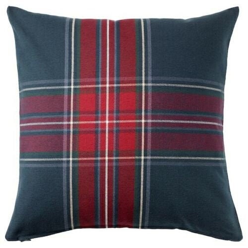 IKEA JUNHILD Cover for Pillow Cushion Pillowcases Blue Red Plaid Check 20x20" 304.167.57