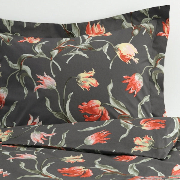 IKEA ALANDSROT Quilt Duvet Cover + Pillowcases Full Queen Gray Floral 004.782.85