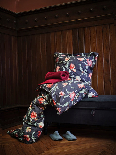 IKEA ALANDSROT Quilt Duvet Cover + Pillowcases Full Queen Gray Floral 004.782.85
