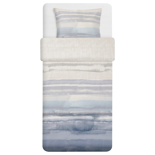 IKEA ALPDRABA Duvet Cover Twin with Pillowcase Bed Blue Beige Stripe