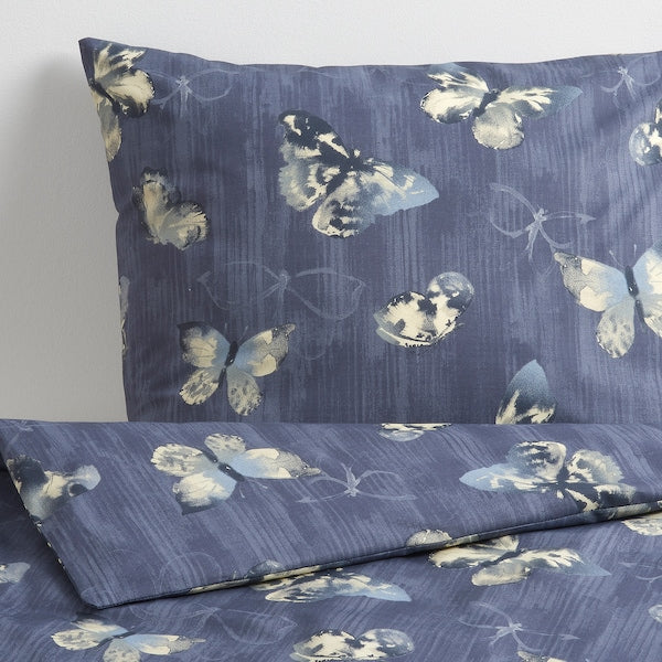 IKEA BERGRAKEL Duvet Cover Full Queen Pillowcases Dark Blue Butterfly 504.606.74