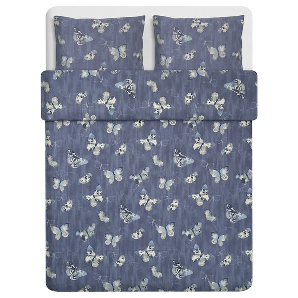 IKEA BERGRAKEL Duvet Cover Full Queen Pillowcases Dark Blue Butterfly 504.606.74
