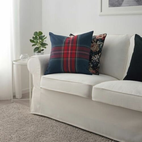 IKEA JUNHILD Cover for Pillow Cushion Pillowcases Blue Red Plaid Check 20x20" 304.167.57