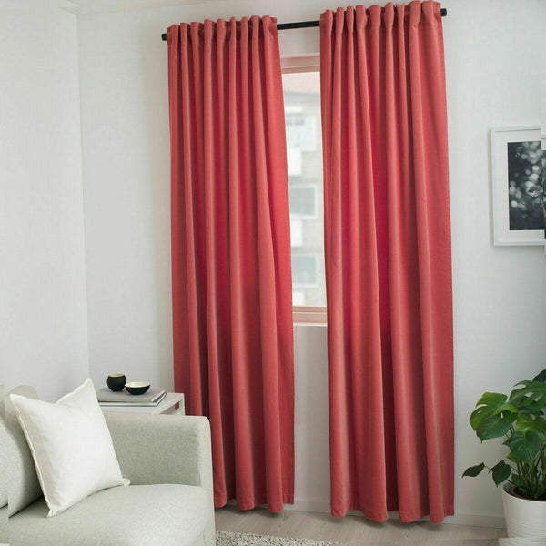 IKEA SANELA Curtains 55x118" 2 Panels (1 Pair) Light Brown Red Room Darkening 304.444.87
