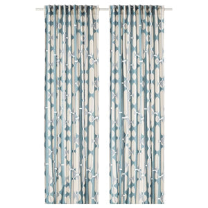 IKEA FJALLMATARE Curtains 57x98" Beige Blue 2 Panels 1 Pair