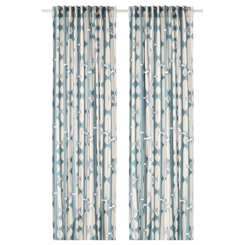 IKEA FJALLMATARE Curtains 57x98" Beige Blue 2 Panels 1 Pair