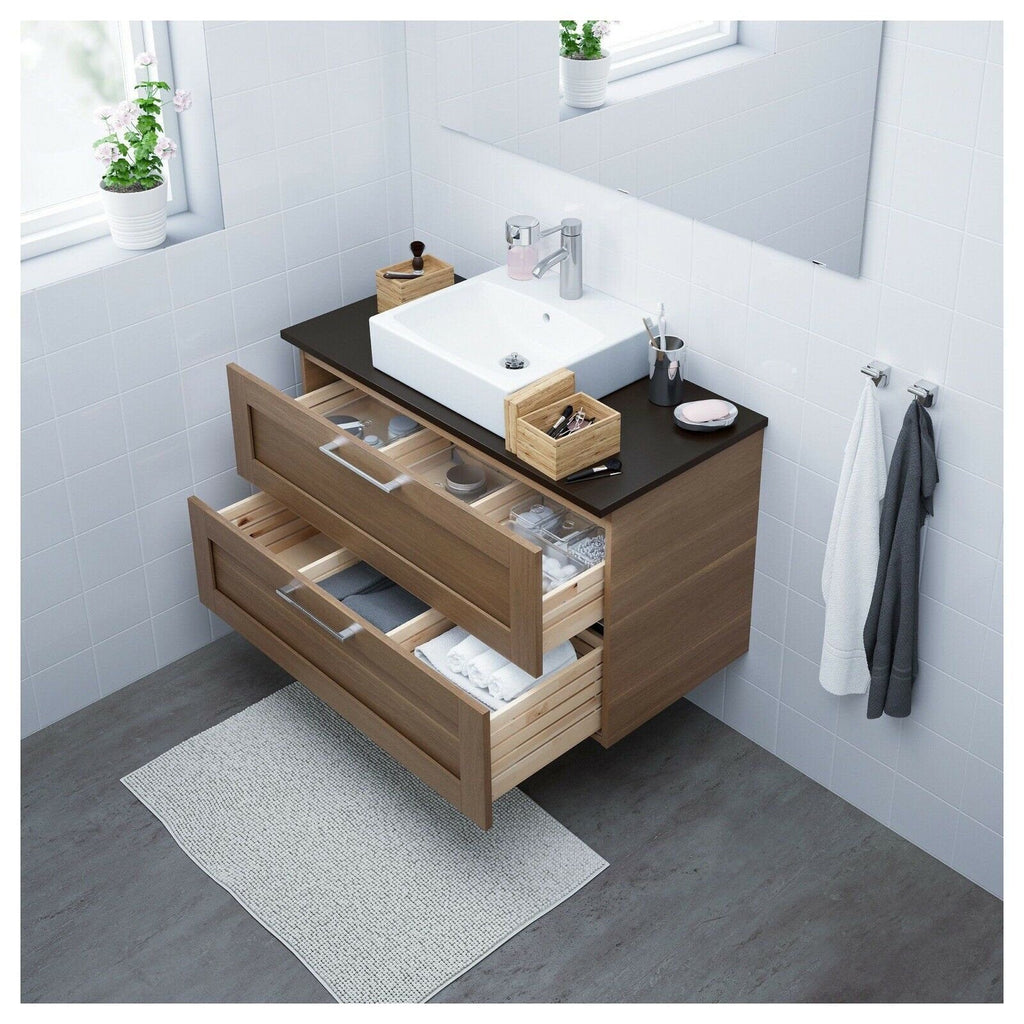 GODMORGON / BRÅVIKEN Sink cabinet with 2 drawers, brown stained