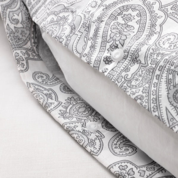 IKEA JATTEVALLMO Duvet Cover Set King Pillowcases Paisley White Gray