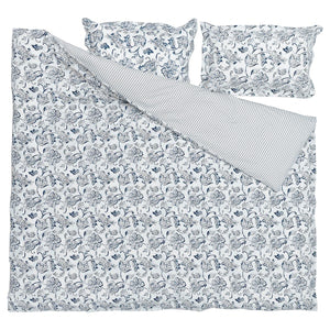 IKEA JUNIMAGNOLIA King Duvet Cover and Pillowcases White Dark Blue 904.932.67