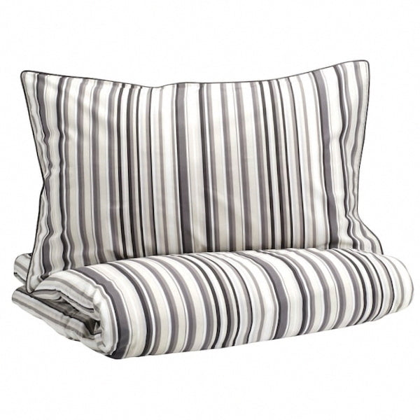 IKEA RANDGRAS Duvet Cover and Pillowcases Gray Stripe KING size 304.389.57