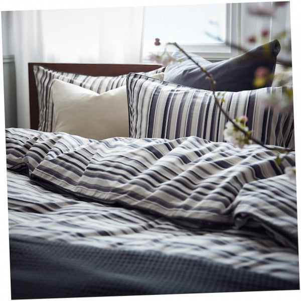 IKEA RANDGRAS Duvet Cover and Pillowcases Gray Stripe KING size 304.389.57