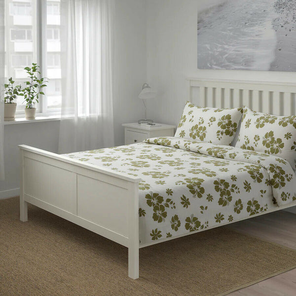 IKEA VARTOREL Duvet Cover and Pillowcases King Green White 304.985.50