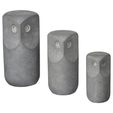 IKEA TONAD Decoration Set Of 3 Grey Owl 304.598.17 Concrete Decorative Figure