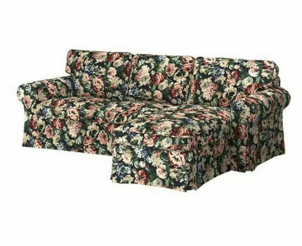IKEA EKTORP 3 Seat Sofa with Chaise Slipcover Lingbo Flora 104.033.41