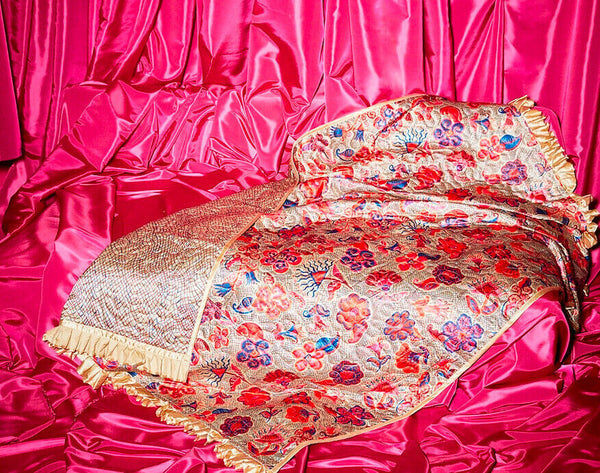 IKEA KARISMATISK Throw Blanket Floral Pink Beige Gold 59x79" Zandra Rhodes Limit 005.114.21