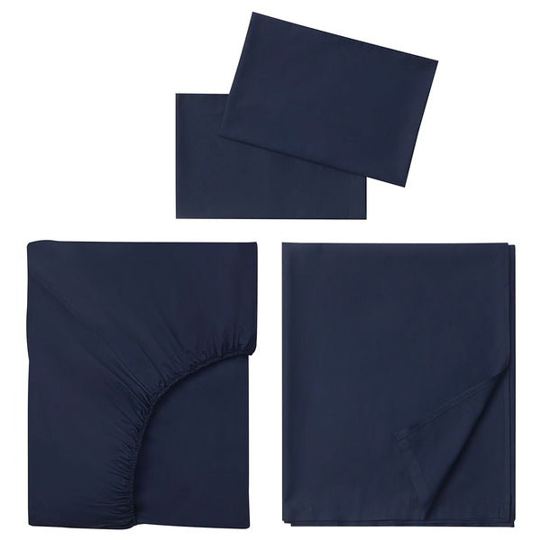 IKEA NATTJASMIN Sheet Set and Pillowcases Dark Blue Queen Full Fitted Flat Sheet