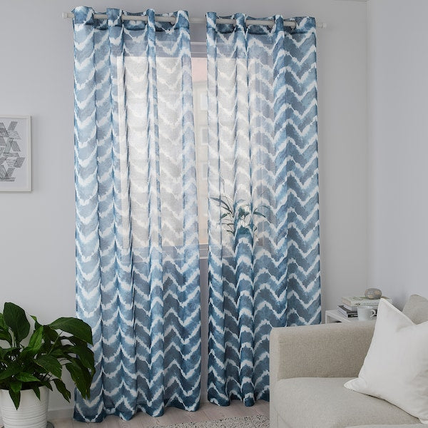 IKEA SAGALILL Sheer Curtains 1 Pair (2 Panels) Blue White 57x98" 404.647.00