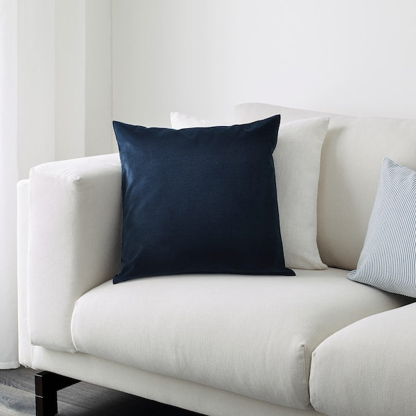 IKEA SANELA Velvet Cushion Pillow Cover 20" x 20" Cotton Dark Blue Square