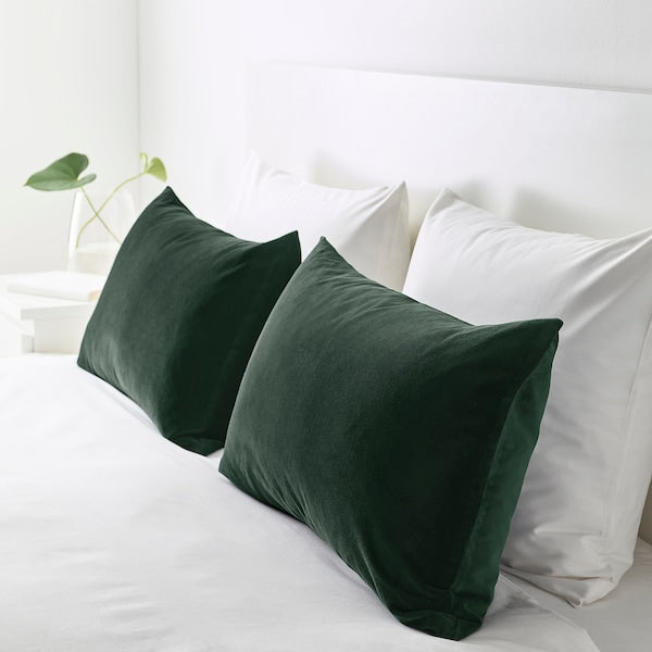 IKEA SANELA Velvet Pillow Cushion Cover 16x26 " Cotton Dark Green 404.167.47