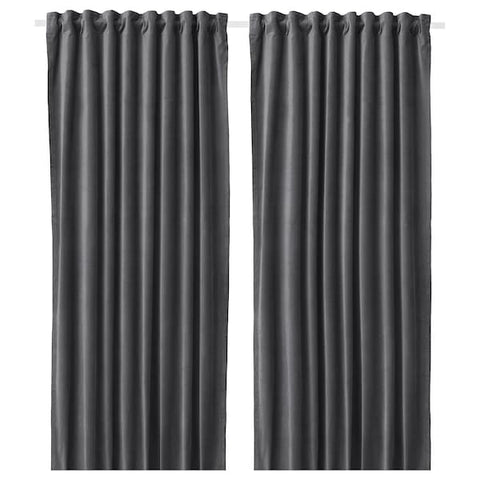 IKEA SANELA Velvet Curtains Room Darkening 55x98" 2 Panels Dark Gray 1 Pair