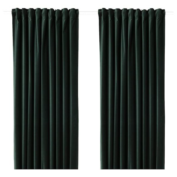 IKEA SANELA Velvet Curtains Room Darkening 55" x 98" Dark Green 2 Panels 1 pair