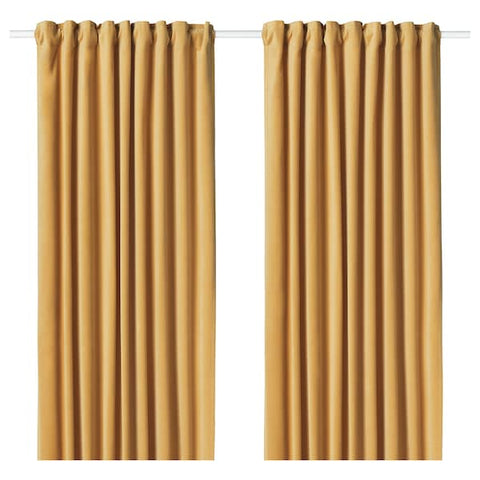 IKEA SANELA Velvet Curtains 55x98" 2 Panels Room Darkening Long Golden Brown 704.189.00