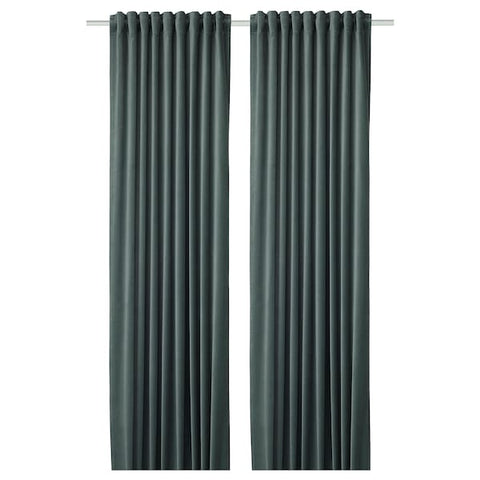 IKEA SANELA Velvet Curtains 1 Pair Room Darkening Gray Green 2 Panels 55x98" 305.129.52