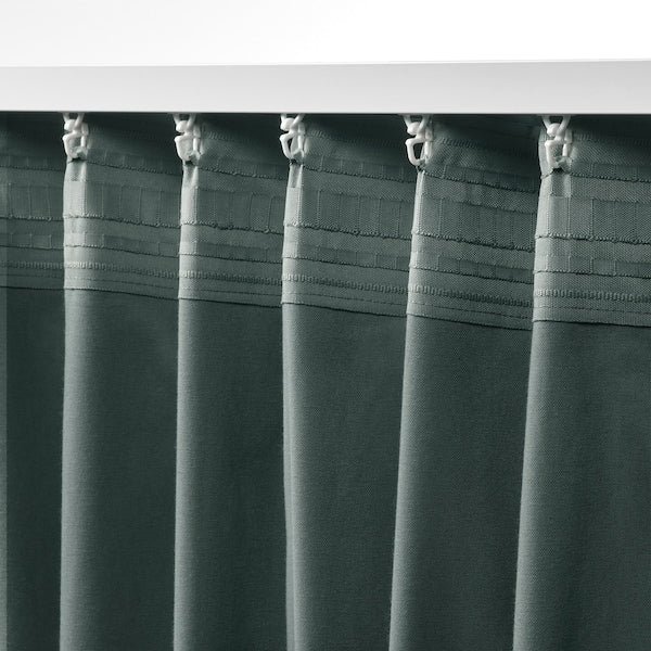 IKEA SANELA Velvet Curtains 1 Pair Room Darkening Gray Green 2 Panels 55x98" 305.129.52