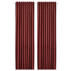 IKEA SANELA Velvet Curtains 55x118" 2 Panels Red Brown Room Darkening Long