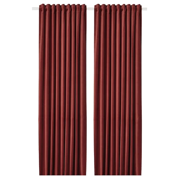 IKEA SANELA Velvet Curtains 55x118" 2 Panels Red Brown Room Darkening Long