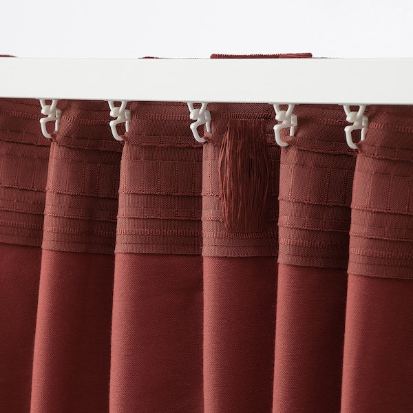 IKEA SANELA Velvet Curtains 55x98" 2 Panels Room Darkening Long Red Brown