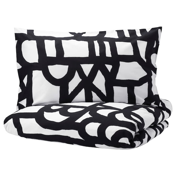 IKEA SKUGGBRACKA Duvet Cover Pillowcase(s) Full Queen White Black