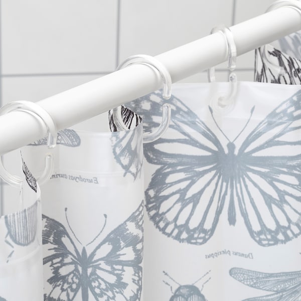 IKEA SOMMARMALVA Shower Curtain Water Repellent Butterfly White Gray 71"x71"