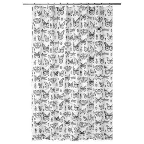 IKEA SOMMARMALVA Shower Curtain Water Repellent Butterfly White Gray 71"x71"