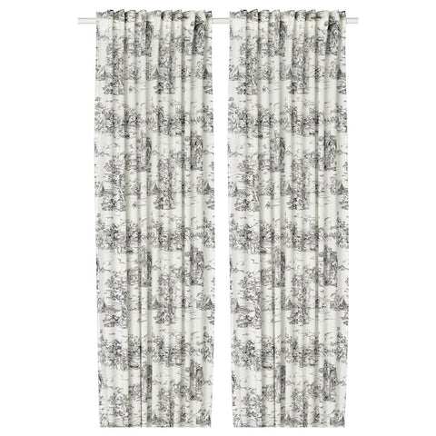 IKEA STJARNRAMS Curtains 2 Panels (1 Pair) White Gray 57x98" French Countryside