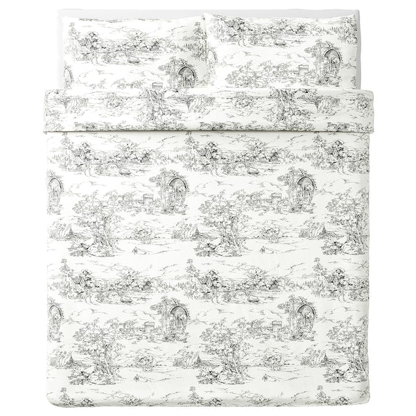 IKEA STJARNRAMS Duvet Cover Full Queen Double with Pillowcases White Gray