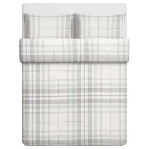 IKEA STRIMKLOVER Duvet Cover Set Full Queen Flannel Plaid Gray Beige Double