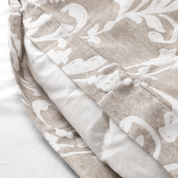 IKEA VARBRACKA Duvet Cover Set Full Queen 2 Pillowcases Floral Beige White