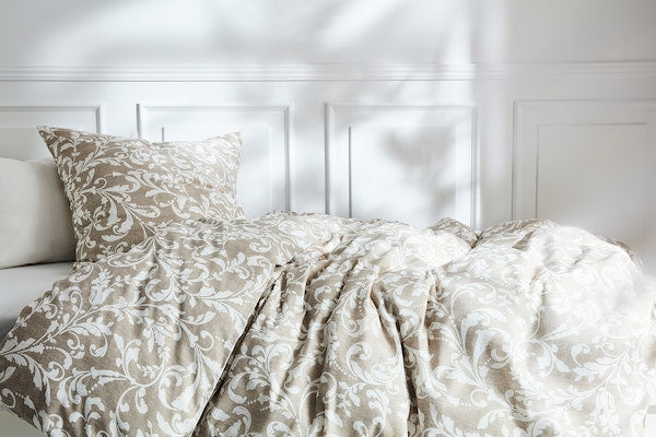 IKEA VARBRACKA Duvet Cover Set Full Queen 2 Pillowcases Floral Beige White
