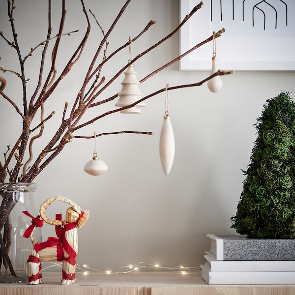IKEA VINTER 2021 Christmas Ornaments Set of 4 Hanging Pine Wooden Decoration 105.039.82